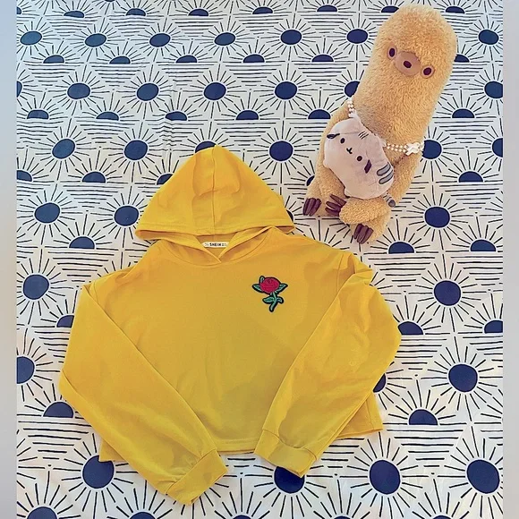 SHEIN | Shirts & Tops | Cheerful Yellow Rose Cropped Girls Hoodie Sz 112  Final Priced Item | Poshmark